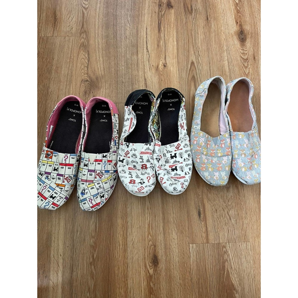 Lot of 3 Bundle Toms Alpargata Classic Shoes 12 Monopoly Limited Edition Fox